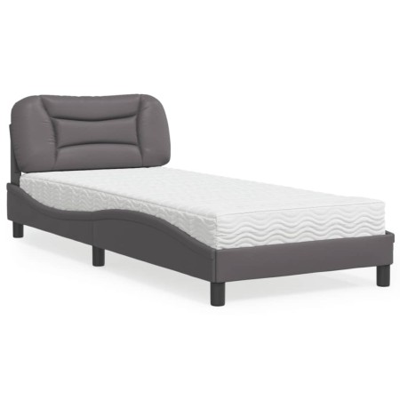 Cama con colchón cuero sintético gris 90x190 cm de vidaXL, Camas y somieres - Ref: Foro24-3208692, Precio: 271,56 €, Descuent...