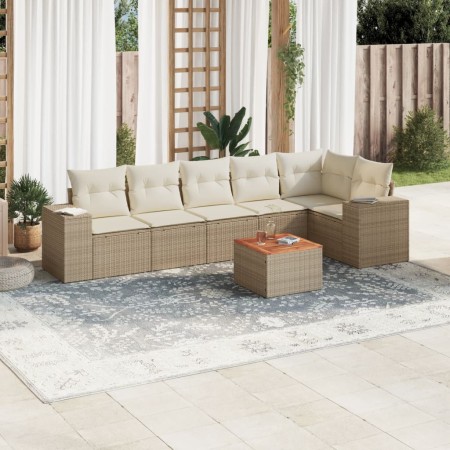 Set sofás de jardín 7 piezas y cojines ratán sintético beige en Conjuntos de jardín | Comprar online en Foru.es