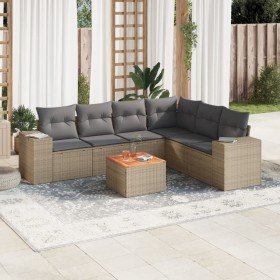 Set sofás de jardín 7 piezas y cojines ratán sintético beige en Conjuntos de jardín | Comprar online en Foru.es