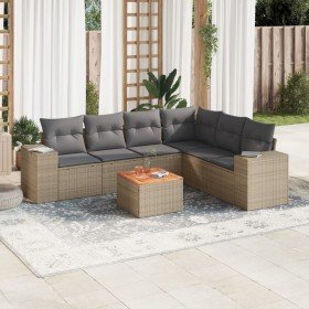Set sofás de jardín 7 piezas y cojines ratán sintético beige en Conjuntos de jardín | Comprar online en Foru.es