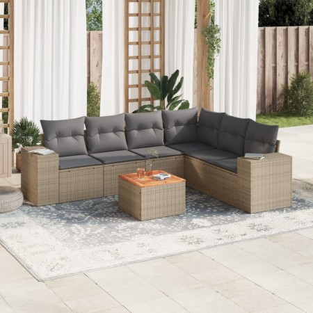 Set sofás de jardín 7 piezas y cojines ratán sintético beige en Conjuntos de jardín | Comprar online en Foru.es