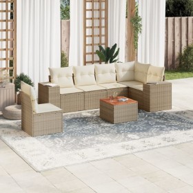 Set sofás de jardín 7 piezas y cojines ratán sintético beige en Conjuntos de jardín | Comprar online en Foru.es