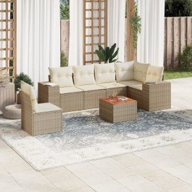 Set sofás de jardín 7 piezas y cojines ratán sintético beige en Conjuntos de jardín | Comprar online en Foru.es