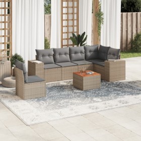 Set sofás de jardín 7 piezas y cojines ratán sintético beige en Conjuntos de jardín | Comprar online en Foru.es