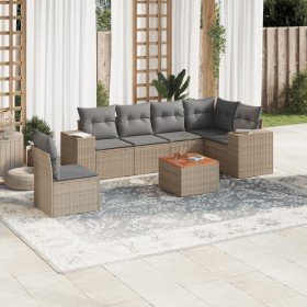 Set sofás de jardín 7 piezas y cojines ratán sintético beige en Conjuntos de jardín | Comprar online en Foru.es