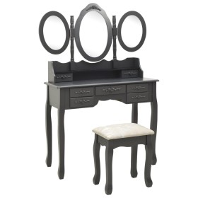 Tocador con taburete y espejo triple plegable gris de vidaXL, Tocadores para dormitorios - Ref: Foro24-289329, Precio: 216,23...