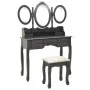 Tocador con taburete y espejo triple plegable gris de vidaXL, Tocadores para dormitorios - Ref: Foro24-289329, Precio: 212,86...