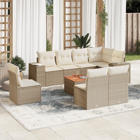 Set de sofás de jardín 9 pzas con cojines ratán sintético beige en Conjuntos de jardín | Comprar online en Foru.es