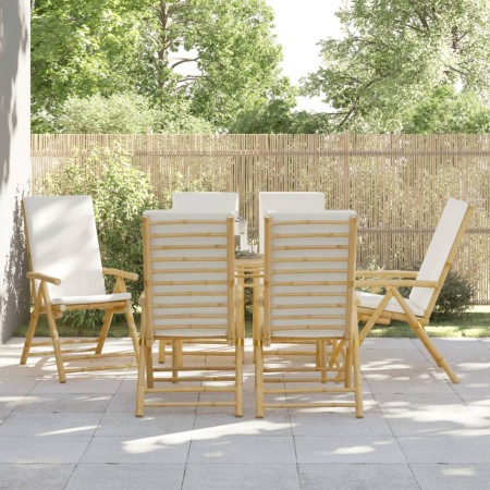 Sillas de bistró plegables con cojines 6 uds bambú blanco crema de vidaXL, Sillas de jardín - Ref: Foro24-3208928, Precio: 62...
