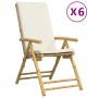 Sillas de bistró plegables con cojines 6 uds bambú blanco crema de vidaXL, Sillas de jardín - Ref: Foro24-3208928, Precio: 62...