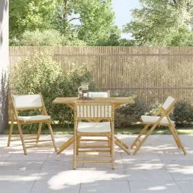Sillas de bistró plegables con cojines 4 uds bambú blanco crema de vidaXL, Sillas de jardín - Ref: Foro24-3208923, Precio: 25...