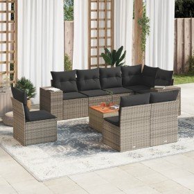 Set de muebles de jardín 9 pzas y cojines ratán sintético gris en Conjuntos de jardín | Comprar online en Foru.es
