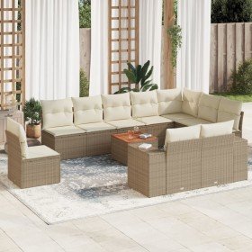 Set de sofás de jardín 11pzas con cojines ratán sintético beige en Conjuntos de jardín | Comprar online en Foru.es