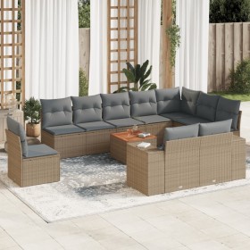 Set de sofás de jardín 11pzas con cojines ratán sintético beige en Conjuntos de jardín | Comprar online en Foru.es