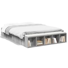 Sonoma gray engineered wood bed frame 160x200 cm by vidaXL, Beds and slatted bases - Ref: Foro24-3280557, Price: 142,50 €, Di...
