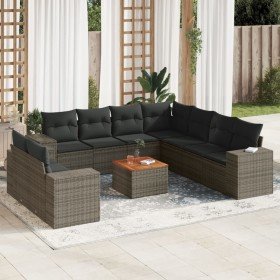 Set de sofás de jardín 10 pzas con cojines ratán sintético gris en Conjuntos de jardín | Comprar online en Foru.es