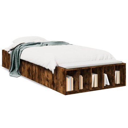 Estructura de cama madera de ingeniería roble humo 100x200 cm de vidaXL, Camas y somieres - Ref: Foro24-3280605, Precio: 108,...