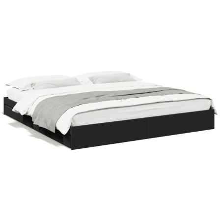 Estructura cama con cajones madera ingeniería negra 200x200 cm de vidaXL, Camas y somieres - Ref: Foro24-3280630, Precio: 189...