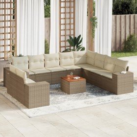Set de sofás de jardín 11pzas con cojines ratán sintético beige en Conjuntos de jardín | Comprar online en Foru.es