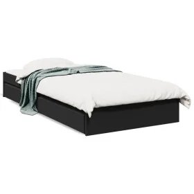 Black engineered wood bed with drawers 100x200 cm by vidaXL, Beds and slatted bases - Ref: Foro24-3280672, Price: 134,23 €, D...