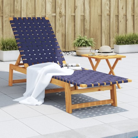 Tumbona de madera maciza de acacia y tela azul oscuro de vidaXL, Tumbonas - Ref: Foro24-366509, Precio: 127,23 €, Descuento: %