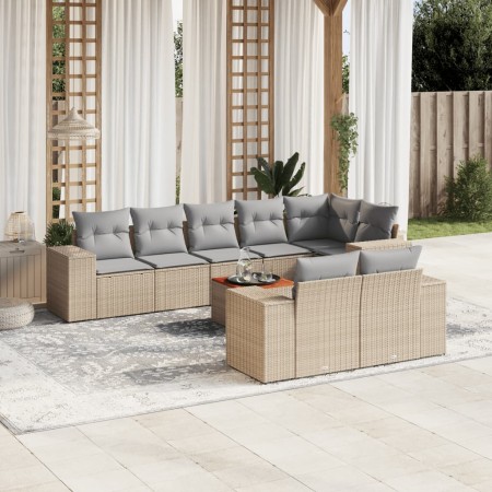 Set de sofás de jardín 9 pzas con cojines ratán sintético beige en Conjuntos de jardín | Comprar online en Foru.es