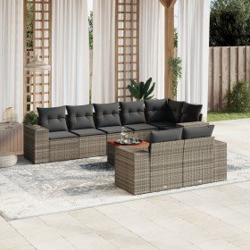 Set de muebles de jardín 9 pzas y cojines ratán sintético gris en Conjuntos de jardín | Comprar online en Foru.es