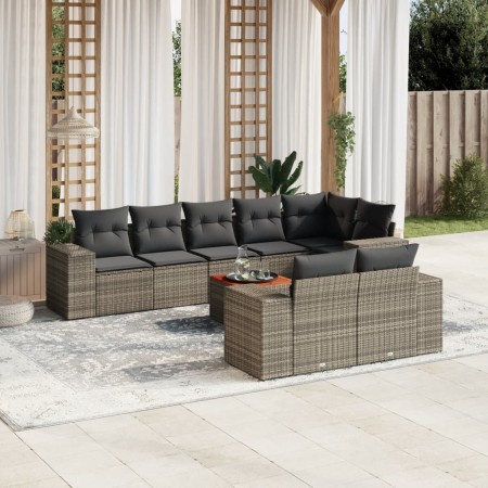 Set de muebles de jardín 9 pzas y cojines ratán sintético gris en Conjuntos de jardín | Comprar online en Foru.es
