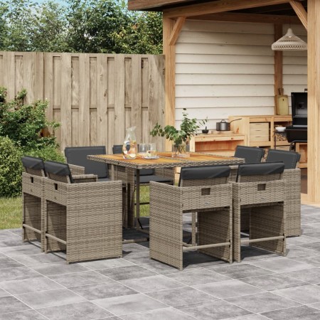 Set comedor jardín 9 pzas y cojines ratán sintético gris de vidaXL, Conjuntos de jardín - Ref: Foro24-3277969, Precio: 457,22...