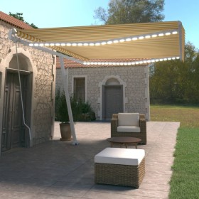 Toldo retráctil manual con LED amarillo y blanco 500x350 cm de vidaXL, Toldos - Ref: Foro24-3069663, Precio: 601,55 €, Descue...