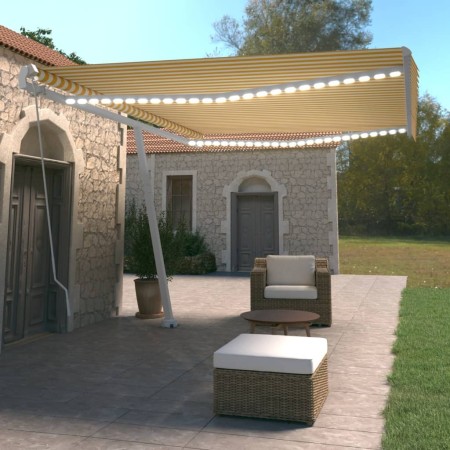 Toldo retráctil manual con LED amarillo y blanco 500x350 cm de vidaXL, Toldos - Ref: Foro24-3069663, Precio: 601,55 €, Descue...