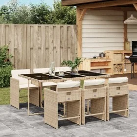 Garten-Essgruppe 7-teilig mit Kissen aus synthetischem Rattan in Beige. von vidaXL, Gartensets - Ref: Foro24-3277857, Preis: ...