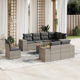 Set de muebles de jardín 9 pzas y cojines ratán sintético gris en Conjuntos de jardín | Comprar online en Foru.es