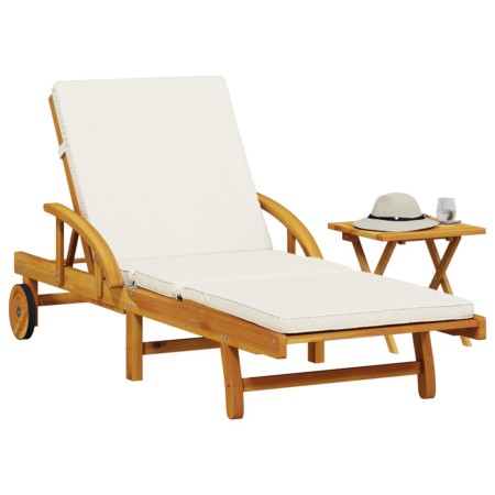 Tumbona con cojín y mesa madera maciza de acacia de vidaXL, Tumbonas - Ref: Foro24-3206362, Precio: 268,80 €, Descuento: %