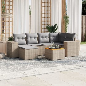 Set sofás de jardín 7 piezas y cojines ratán sintético beige en Conjuntos de jardín | Comprar online en Foru.es