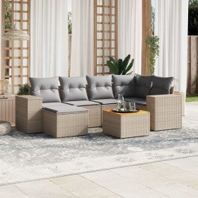 Set sofás de jardín 7 piezas y cojines ratán sintético beige en Conjuntos de jardín | Comprar online en Foru.es