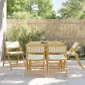 Sillas de bistró plegables con cojines 6 uds bambú blanco crema de vidaXL, Sillas de jardín - Ref: Foro24-3208924, Precio: 37...