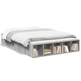 Sonoma gray engineered wood bed frame 135x190 cm by vidaXL, Beds and slatted bases - Ref: Foro24-3280592, Price: 132,95 €, Di...