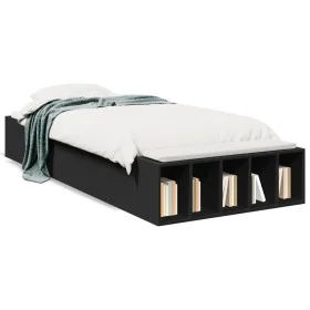 Black engineered wood bed frame 90x190 cm by vidaXL, Beds and slatted bases - Ref: Foro24-3280616, Price: 104,79 €, Discount: %