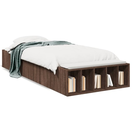 Estructura de cama madera de ingeniería roble marrón 75x190 cm de vidaXL, Camas y somieres - Ref: Foro24-3280628, Precio: 103...