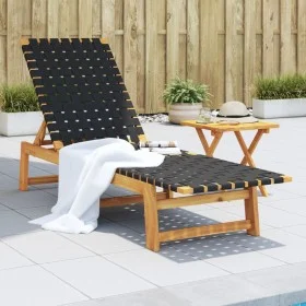 Tumbona de madera maciza de acacia y tela negra de vidaXL, Tumbonas - Ref: Foro24-366507, Precio: 121,35 €, Descuento: %
