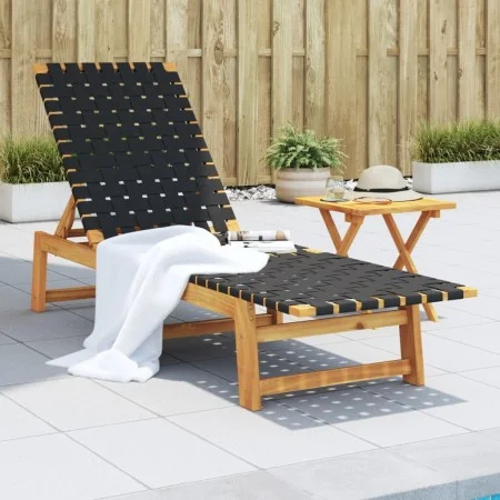 Tumbona de madera maciza de acacia y tela negra de vidaXL, Tumbonas - Ref: Foro24-366507, Precio: 121,35 €, Descuento: %