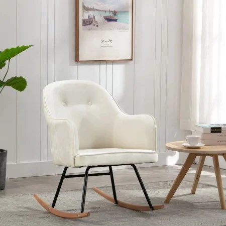 Silla mecedora de terciopelo blanco crema de vidaXL, Mecedoras - Ref: Foro24-289901, Precio: 174,34 €, Descuento: %