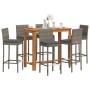 Mesa y taburetes de jardín 7 pzas madera acacia ratán PE gris de vidaXL, Conjuntos de jardín - Ref: Foro24-3295281, Precio: 6...