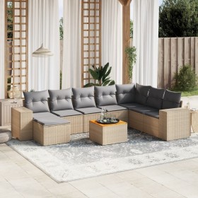 Set de sofás de jardín 9 pzas con cojines ratán sintético beige en Conjuntos de jardín | Comprar online en Foru.es