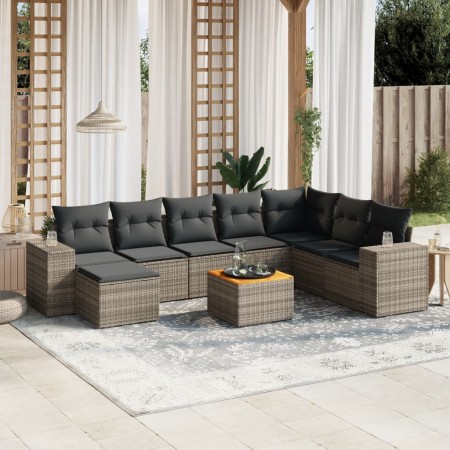 Set de muebles de jardín 9 pzas y cojines ratán sintético gris en Conjuntos de jardín | Comprar online en Foru.es
