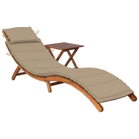 Tumbona de jardín con mesa y cojín madera maciza de acacia de vidaXL, Tumbonas - Ref: Foro24-3061590, Precio: 191,14 €, Descu...