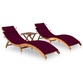 Sun loungers 2 units with table and cushions in solid acacia wood by vidaXL, Loungers - Ref: Foro24-3077385, Price: 350,77 €,...