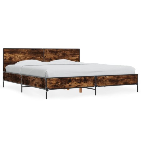 Estructura cama madera ingeniería metal roble ahumado 200x200cm de vidaXL, Camas y somieres - Ref: Foro24-3280019, Precio: 16...