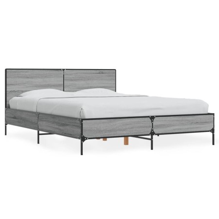 Estructura cama madera ingeniería metal gris Sonoma 120x190 cm de vidaXL, Camas y somieres - Ref: Foro24-3280025, Precio: 146...